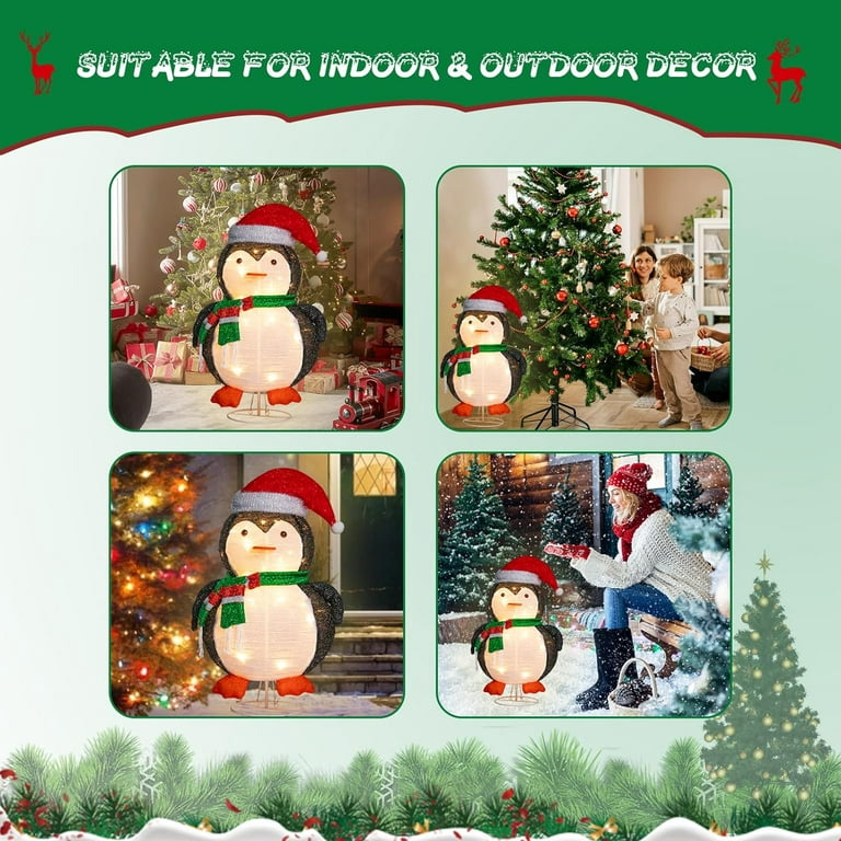 Penguin Christmas Decorations, Indoor Outdoor Christmas Decorations, 30  Inch Pop Up Lighted Penguin,Collapsible Christmas Decorations Outdoor Yard  Holiday Decor 