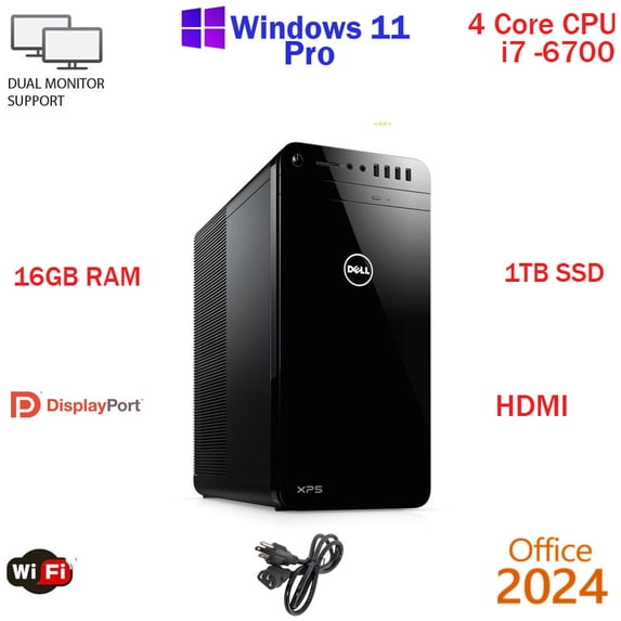 Restored Windows 11 Dell XPS 8910 Core i7-6700 1TB SSD 16GB RAM WiFi Desktop Computer PC Office24