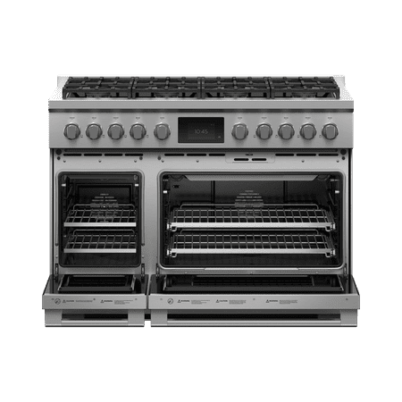 Fisher & Paykel - Professional 6.9 Cu. Ft. Freestanding Double Oven Dual Fuel True Convection Range with Self-Cleaning - Stainless steel/black glass