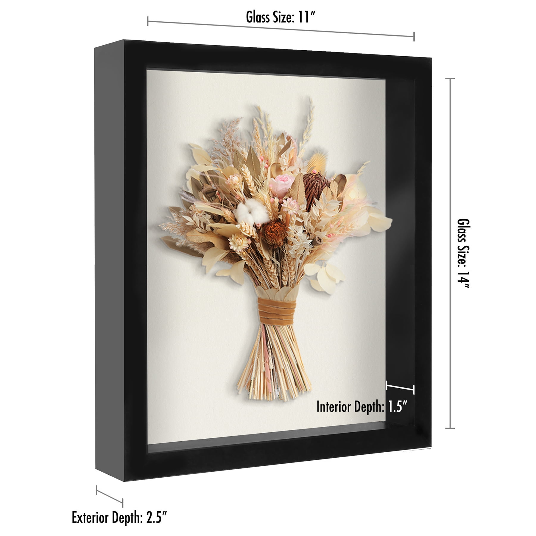Americanflat 11x14 Shadow Box Frame in Black with Soft Linen Back - Engineered Wood with Shatter-Resistant Glass, and Hanging Hardware for Wall and Tabletop Display