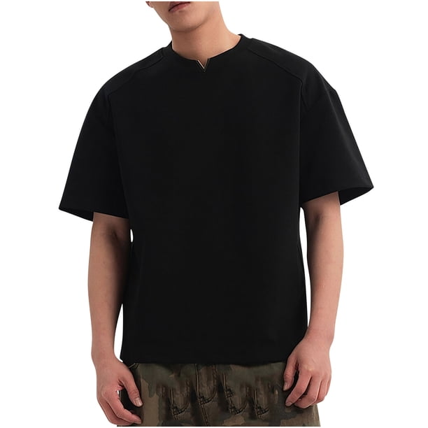 Blusas y camisas de manga corta con cuello en V para hombre, blusa informal de color liso con cuello en V y manga corta, blusa para hombre