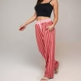 thumbnail image 7 of Women's Red Vertical Stripe Wide Leg Pants with Smocked Waistband Contrast Plaid Detail and Relaxed Full-Length Fit - Red, Medium, 7 of 7