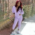 thumbnail image 2 of Women Solid Color Sets Zipper Hood Wear Lounge Wear Suit Sport Set Tops+Pants, 2 of 3