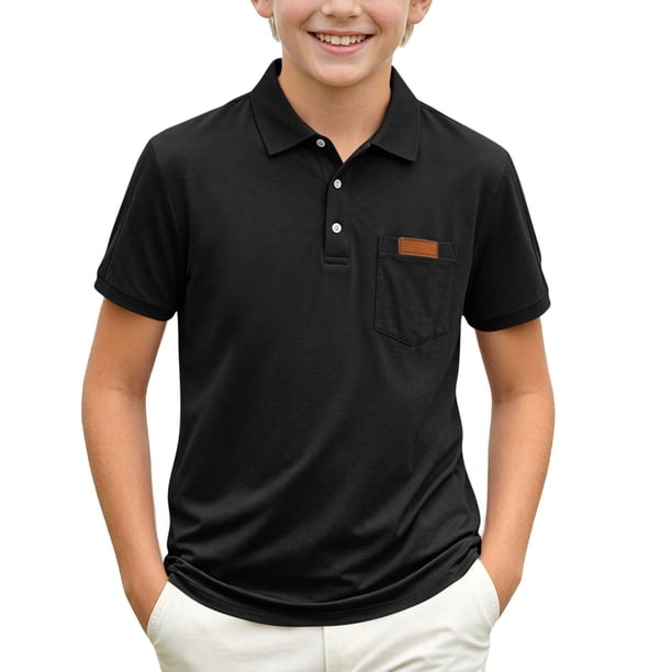 Odeerbi Camisas de Golf de Color Sólido Botón de Solapa Camisas de Tenis de Manga Corta Uniforme Escolar Con Bolsillo