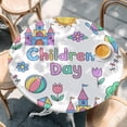 thumbnail image 4 of Children's Day Round Tablecloth 45-54 Inch Round Fitted Table Cloth with Elastic Edge, Airplanes Sailing Boats Tree Cartoon School Waterproof Table Cover Protector for Outdoor Picnic Party Dining, 4 of 9