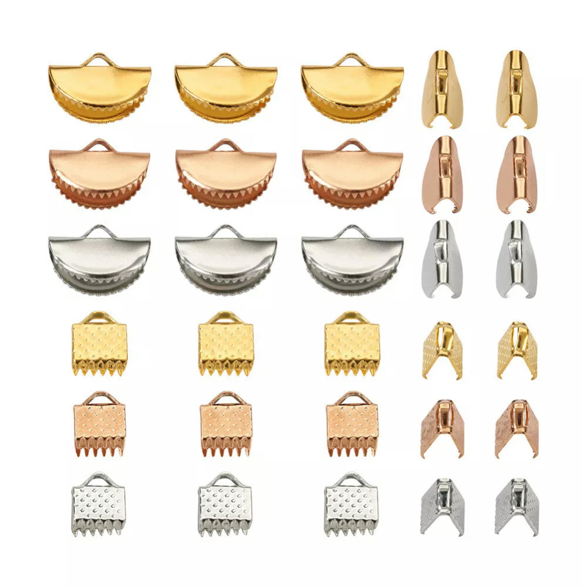 EOEMY 450Pcs Iron Ribbon Crimp Ends Folding Crimp Ends Fasteners Clasp Jewelry 6~13mm