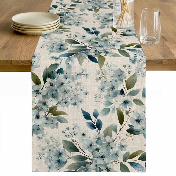 Spring Flowers Table Runner - 120 Inch Long Watercolor Floral Leaves Botanical Beige Cotton and Linen Blended Dress Scarves Farmhouse Table Runner for Kitchen Dining, Coffee Table, 13" x 120"