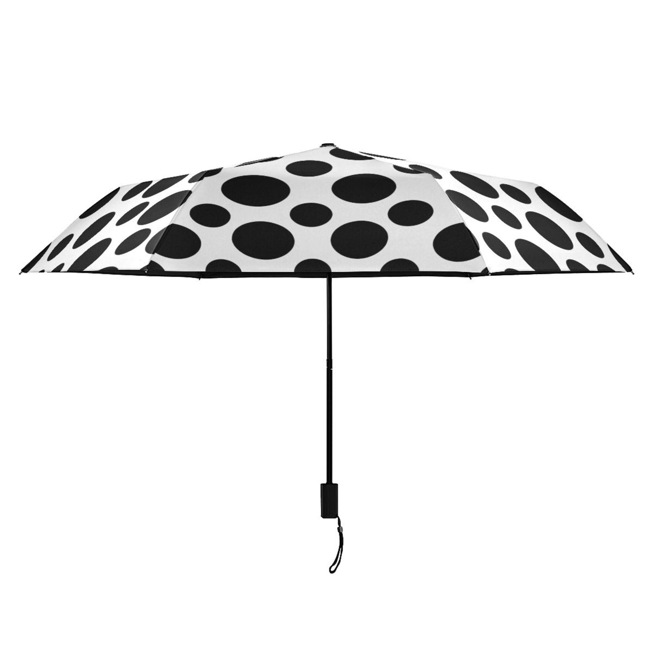 Black Polka Dots on White Compact Folding Umbrella for Rain Windproof Travel Umbrella UPF 50+ Lightweight Packable Arc Size