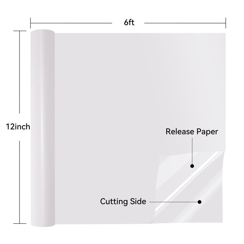 HTVRONT Permanent Vinyl Matte - 12" x 6FT Adhesive Vinyl Roll for Cutting Machine, Signs, Scrapbooking, Craft, Die Cutters-White