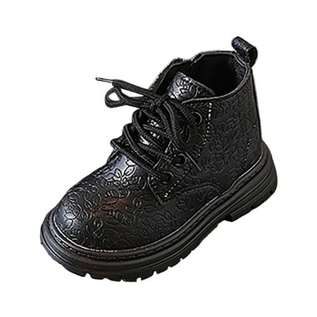 Huesdet Toddler Boys Girls Lace Up Zipper Waterproof Ankle Leather Hiking Snow Boots Little Kid ShoesBlack 3.5-4 Y
