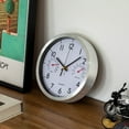thumbnail image 4 of Clockswise 8-Inch Non-Ticking Quartz Wall Clock with Thermometer & Hygrometer - Battery Operated Aluminum Analog Clock for Temperature & Humidity Monitoring - Ideal for Home, Office or School, Silver, 4 of 7