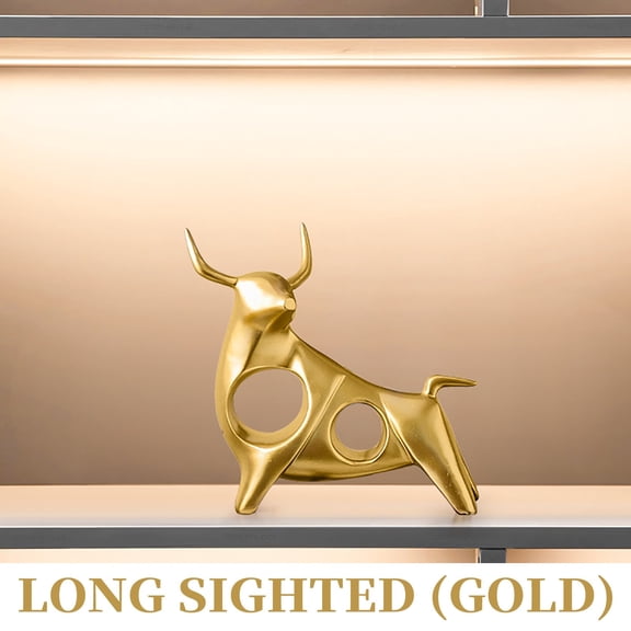 Tuscom Modern Golden Bull Statue Decor, Resin Cattle Sculpture for Home Office Desk, Elegant Mantle & Shelf Decorations, Minimalist Ornament, Gift