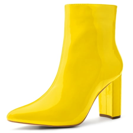 

Unique Bargains Women s Pointed Toe Zip Chunky Heels Ankle Boots