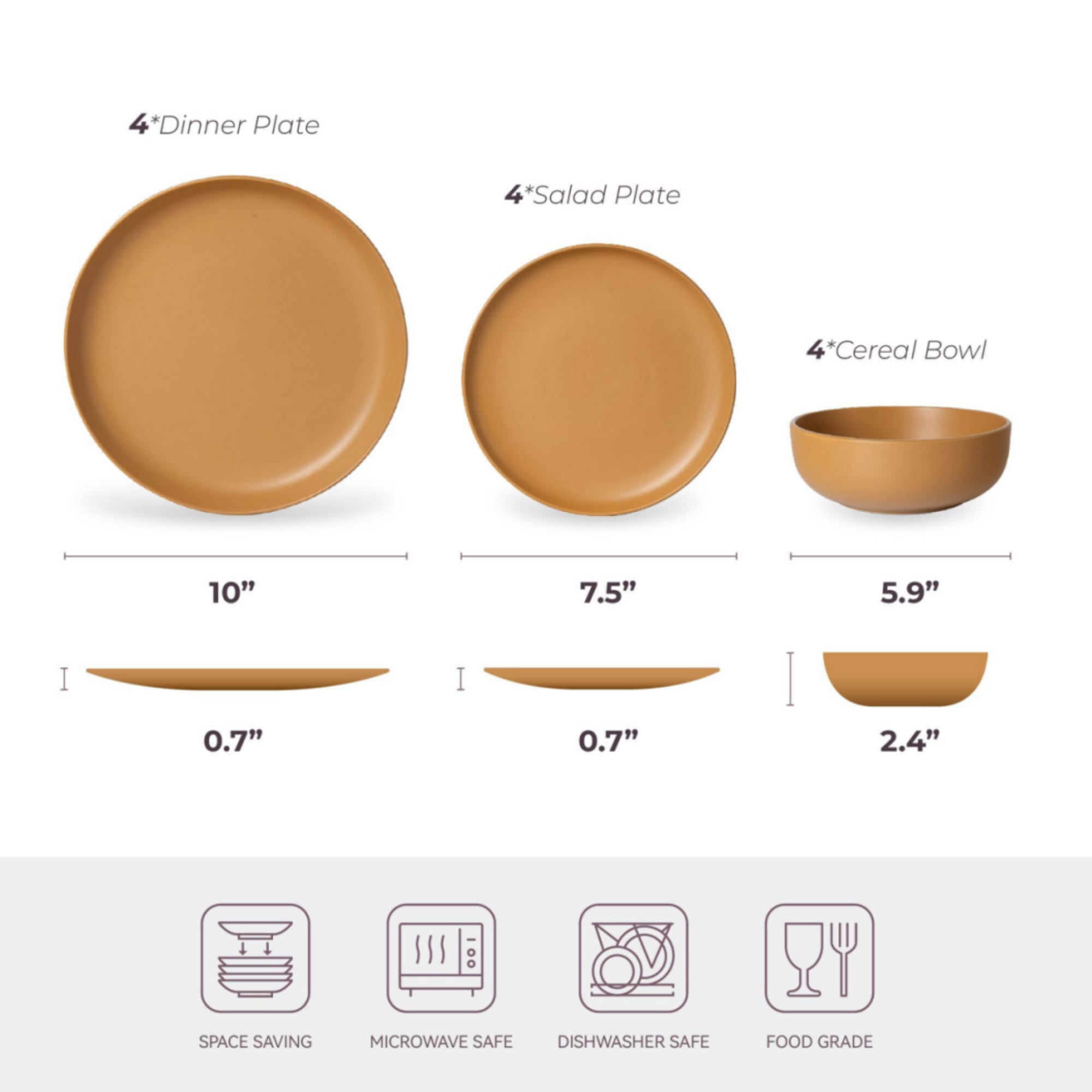 GARITIN 12-Piece Stoneware Dinner Plates Salad Plates Cereal Bowls Set, Microwave Dishwasher Safe Chip Resistant Stackable Matte Glaze Kitchenware Service for 4 Family Dining, Orange