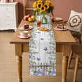 thumbnail image 2 of Spring Purple Flowers Table Runner - 90 Inch Long Farmhouse Leaves Fences Gray Wood Cotton and Linen Blended Dress Scarves Farmhouse Table Runner for Kitchen Dining, Coffee Table, 13" x 90", 2 of 8