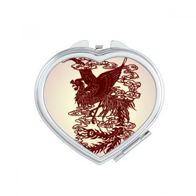 Chinese Phoenix Bird Animal Portrait Mirror Travel Magnification Portable Handheld Pocket Makeup