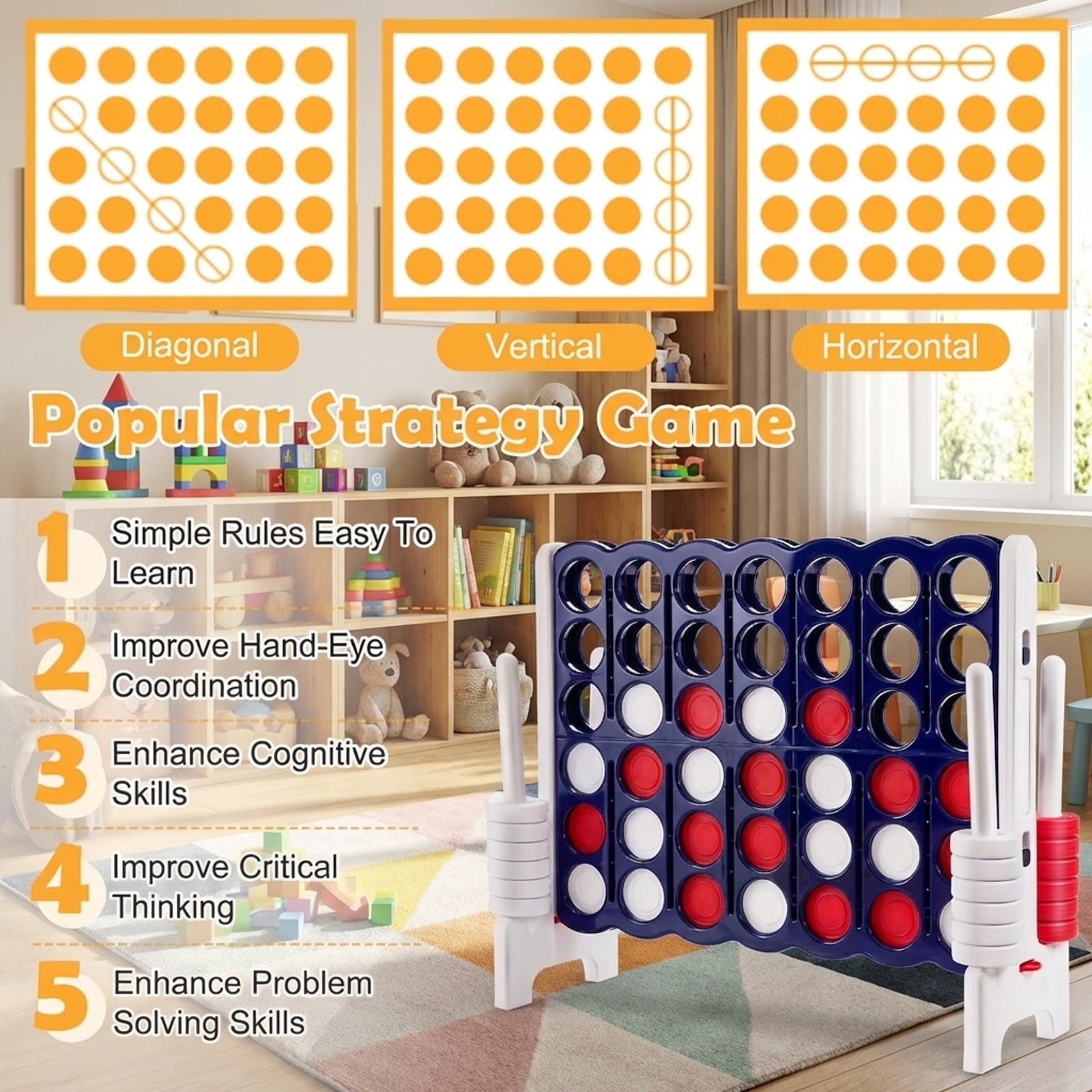 Redsmile Jumbo 4 in a Row 4-to-Score Giant Game Set-White White - Outdoor Backyard Lawn Party Game for Kids Adults