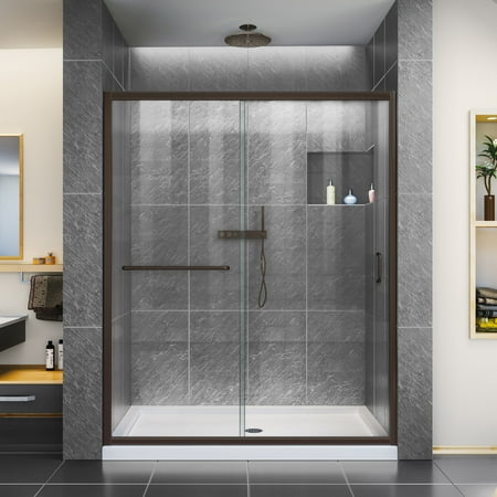 DreamLine Infinity-Z 56-60 in. W x 72 in. H Semi-Frameless Sliding Shower Door, Clear Glass in Oil Rubbed (Best Product To Clean Glass Shower Doors)