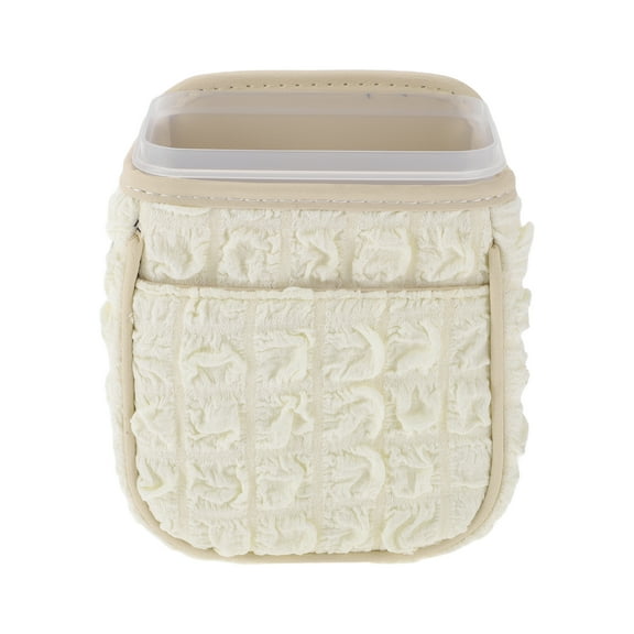 Unique Bargains Car Trash Can Portable and Hanging Front Rear Seats Trash Bin Beige White 1 Pcs