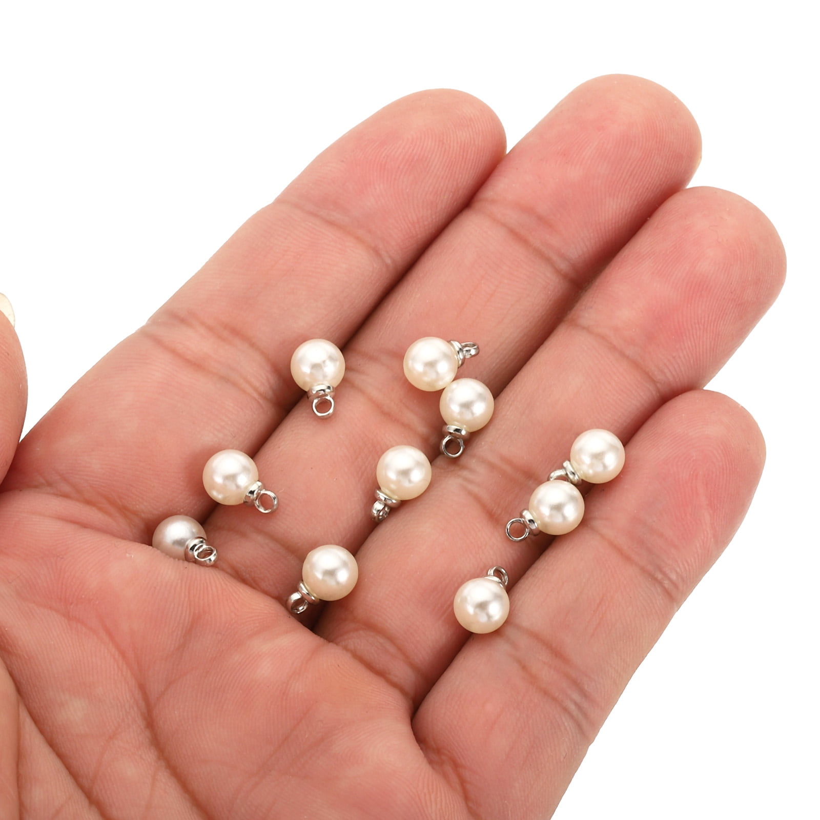 6mm Faux Pearl Charm Pendants Drops, 100pcs Pearl Beads for Jewelry Making Bracelets Earrings Necklace, Silvery Beige