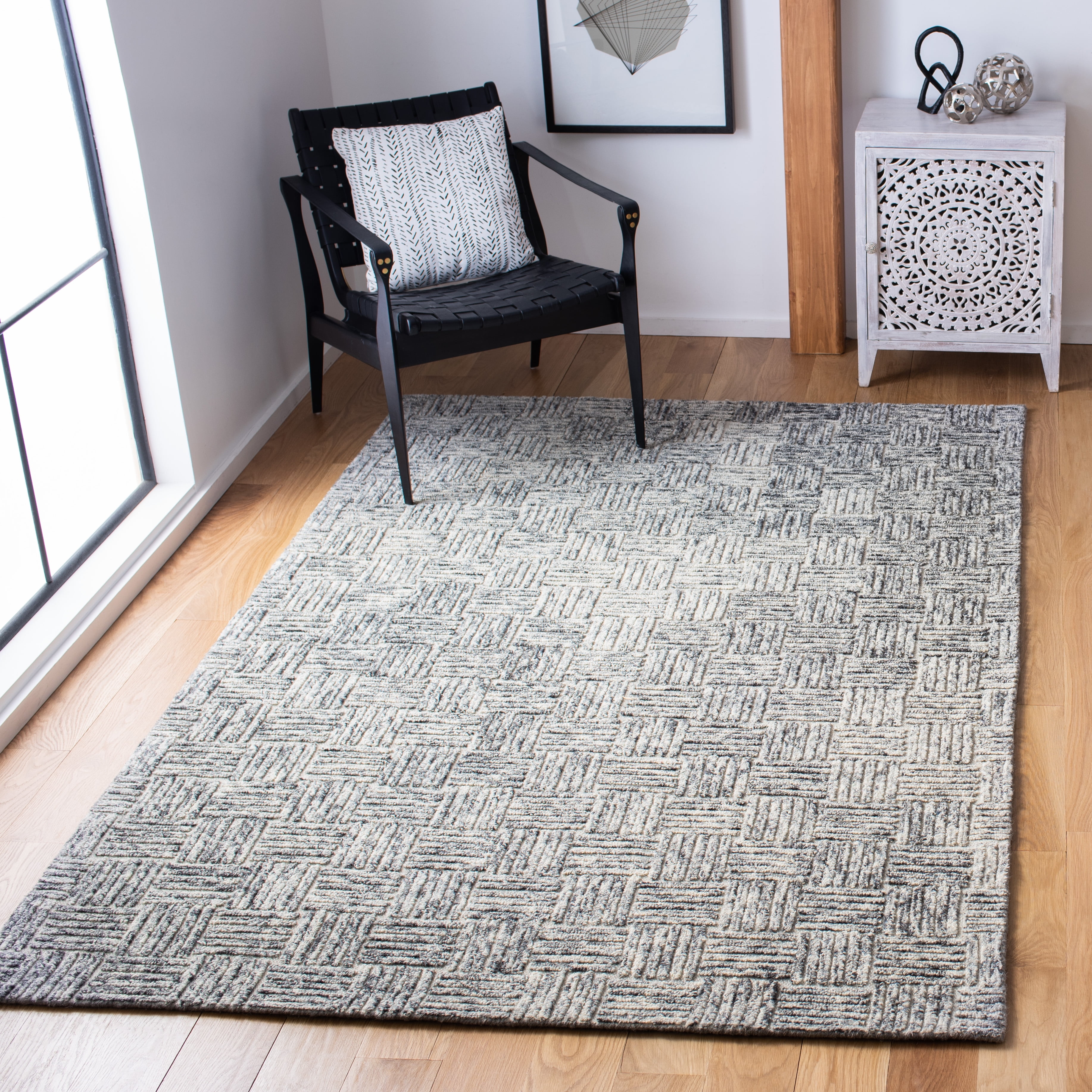 SAFAVIEH Micro-Loop Edythe Geometric Area Rug, Grey, 4' x 6'