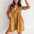 thumbnail image 4 of Women's Denim Romper Sleeveless Tie Front Casual Summer Jumpsuit with Pocket Stylish Comfortable Overall Shorts, 4 of 8