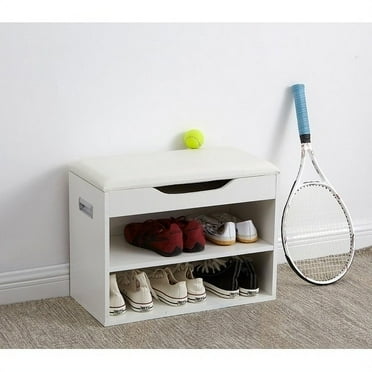 DormCo ® Compact Shoe Rack Bench with Top Cushion - White by