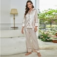 thumbnail image 5 of HAOYUNL Womens 2 Piece Silk Satin Pajama Set Long Sleeve Lounge Sets Button Down Shirts and Pants PJs Soft Sleepwear Set S-XL, 5 of 8