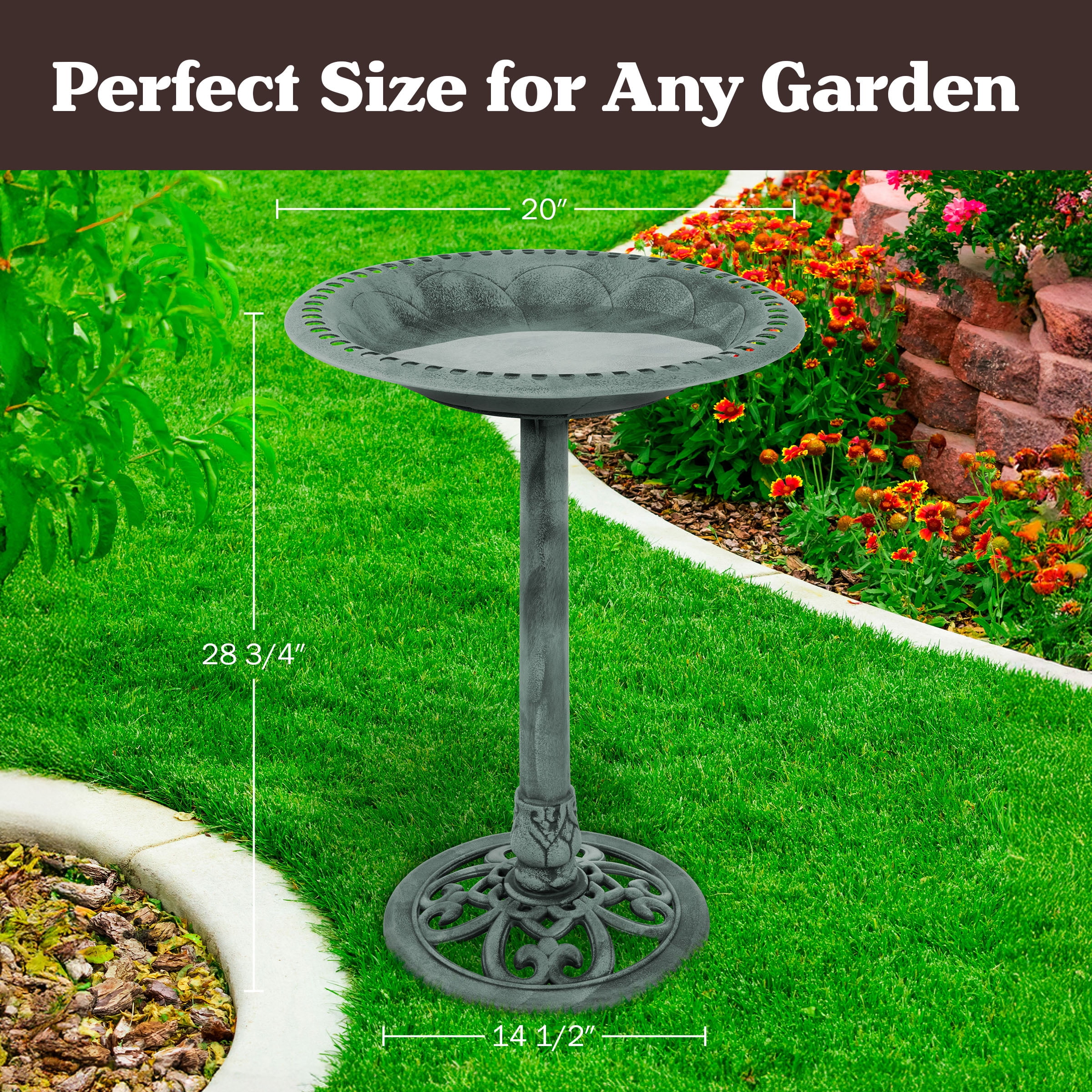 Pure Garden Weather-Resistant Antique Bird Bath with Stakes (Patina Green)