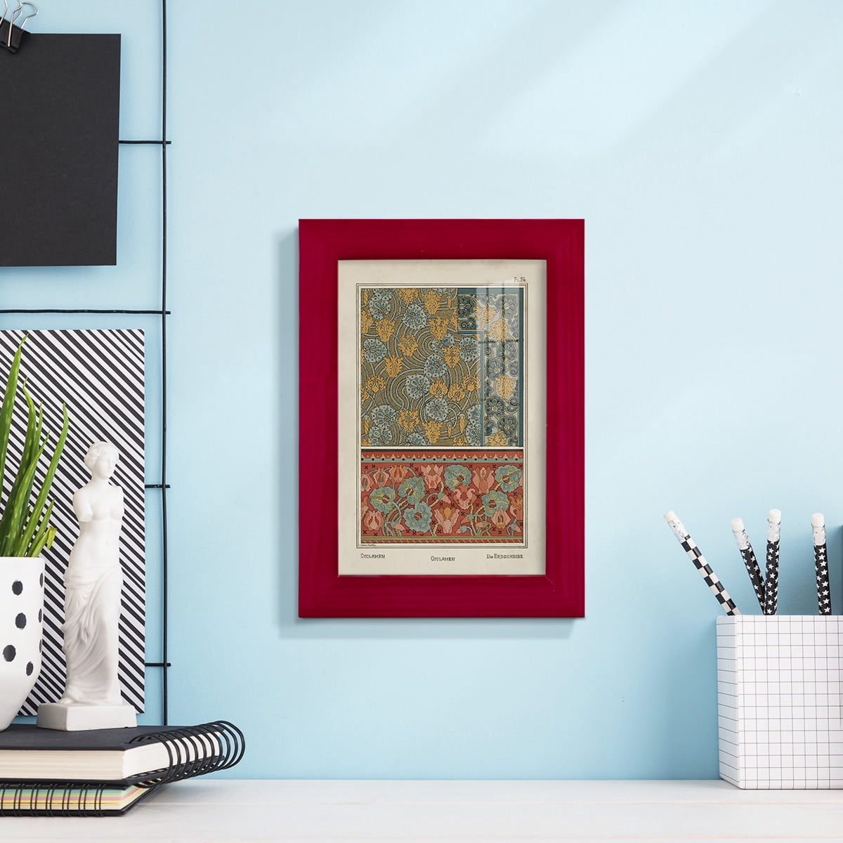 Nouveau Decorative I - Framed Print w/glass - Cherry Red