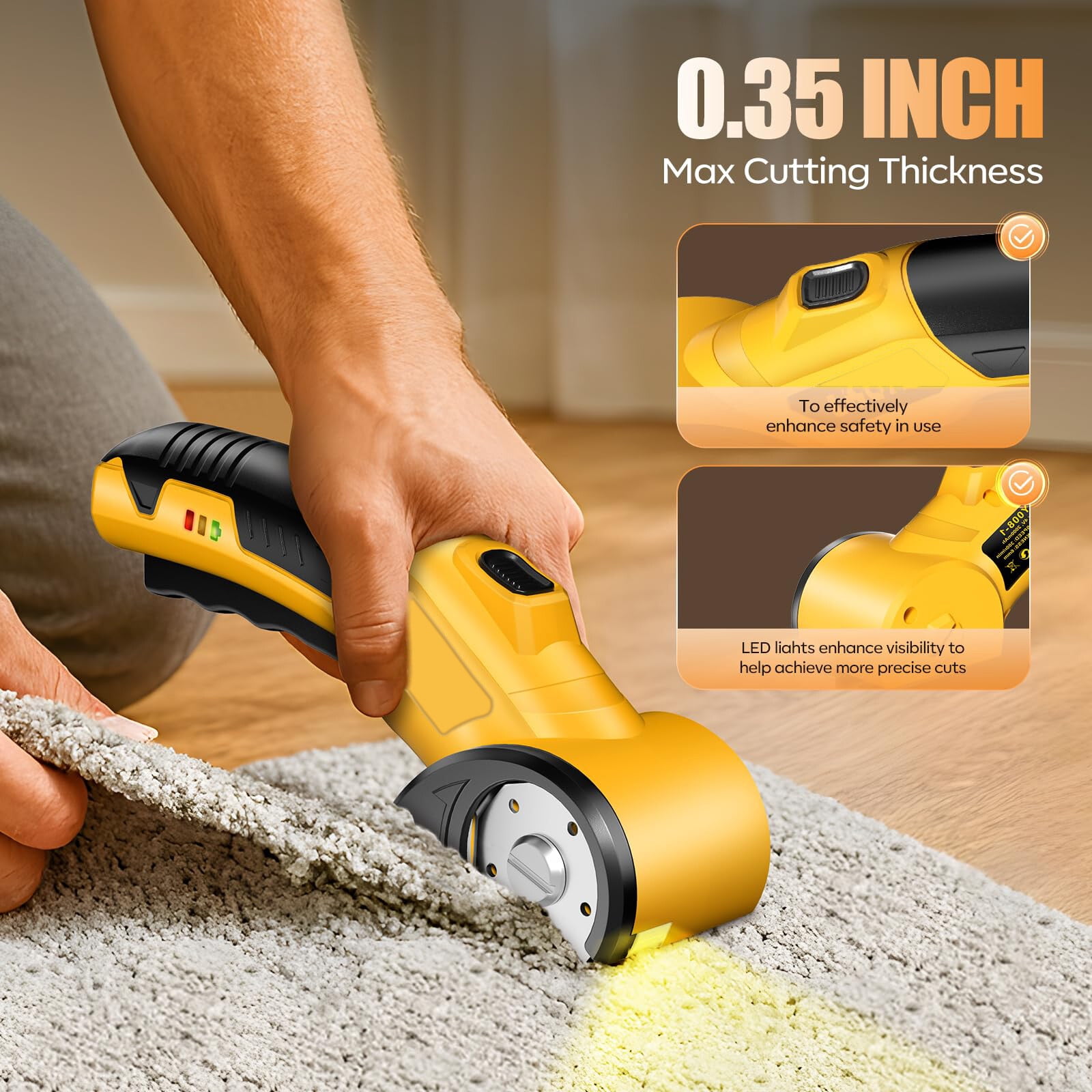 Cacago MD-1230 1500mAh Cordless Electric Rotary Cutter, 4V Rechargeable Fabric Cutter with Replacement Blade, Portable Cardboard Leather Carpet Cutting Tool with Storage Case for Sewing