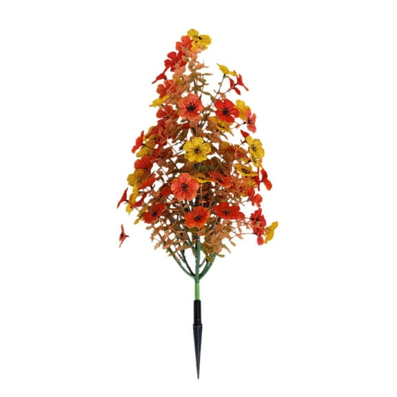 Ikeay Fall Artificial Topiary Trees Set, 2-Pack Faux Shrubs with Ground Stakes, Outdoor Autumn Decor for Porch Garden