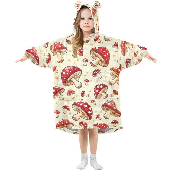joogoo Wearable Blanket Hoodie Cartoon Mushrooms for Flannel Sherpa Pocket 3-14 YR M