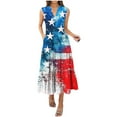 thumbnail image 2 of Vetsdori July 4th Sleeveless Midi Dresses for Women A-Line Summer Slip Dress Graphic Holiday Pleated,Party V-Neck Ladies Dress Mujer, 2 of 7