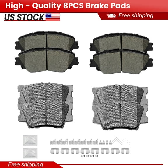 ACB ZONE Front and Rear Ceramic Brake Pads with Hardware for 2018 - 2024 Toyota Camry (P-S-2076, P-1212)