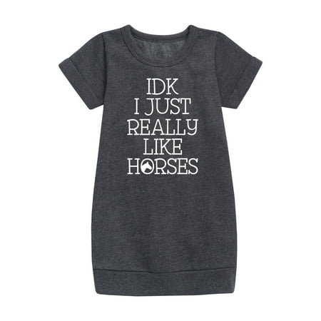

Instant Message - Idk I Like Horses - Toddler & Youth Girls Fleece Dress