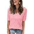 thumbnail image 1 of Arach&Cloz Women's V-Neck Short Sleeve Special Rib Knitted Pattern Casual Tops Sweater Spring Summer 2025, 1 of 6