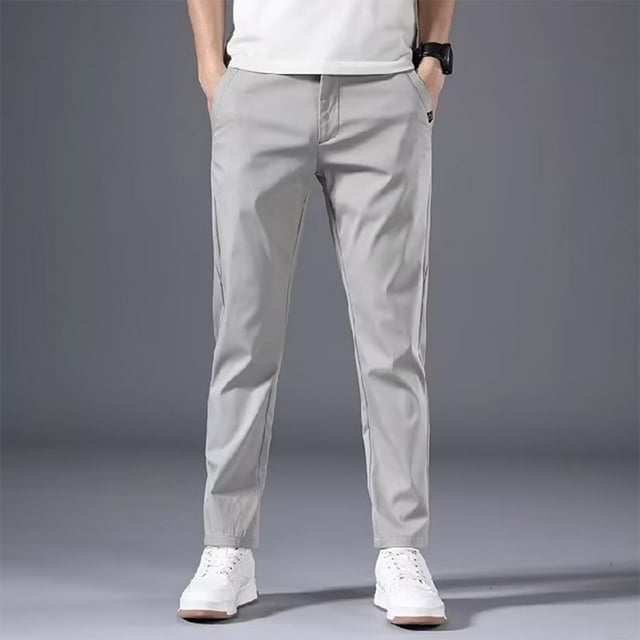 ML Mens Fashion Slim FIT Stretch Chino Trousers Solid Casual Flat Front Flex Classic Men‘s Clothes Full Comfortable Seamless Pants