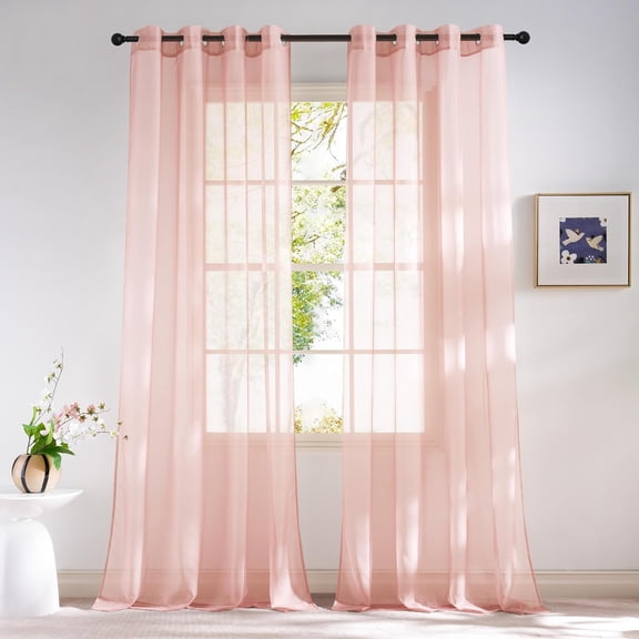 LKYUHGS-Light Pink Sheer Curtains for Girls Room 84 inch Length, Grommet Casual Voile Sheer with Light Filtering Window Treatments for Nursery Room, 2 Panels, W54 x L84