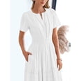 thumbnail image 3 of EASYBRA Women V Neck Puff Sleeve Pleated Maxi Dress Elegant A Line Layered Hem Summer Dress, 3 of 6