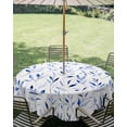 thumbnail image 3 of Outdoor Tablecloth with Umbrella Hole Zipper Blue Leaf Round Tablecloth 60" Waterproof Outside Table Cloth Modern Botanical Foliage Plant Country Flower Patio Table Cover Tablecloths for Picnic Party, 3 of 8