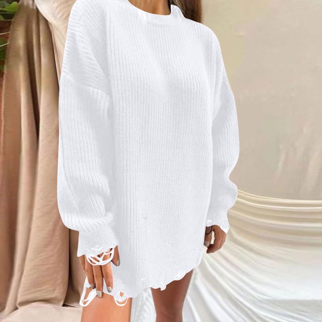 Suéter de cuello redondo para mujer, suéter de punto de cuello redondo de manga larga, suéter, tops de mujer