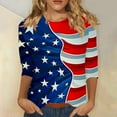 thumbnail image 2 of Lcziwo Womens 4th of July Shirts Three Quarter Sleeve Round Neck Shirts Red Blue and White Print Tunic Tees Casual Dressy Summer 2025 Blouses Red,S, 2 of 5