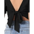 thumbnail image 5 of INSPIRE CHIC Tie Back Top for Women's Backless Cropped Flared Short Sleeve Blouse S Black, 5 of 6