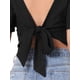 thumbnail image 5 of Top sin espalda de la marca INSPIRE CHIC para mujer, blusa corta con mangas acampanadas, talla XL, color negro, 5 of 6