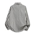 thumbnail image 4 of Japanese Style Striped Long Sleeve Shirt Relaxed Fit Button Down Collar Top Comfortable Breathable Black XXL, 4 of 4