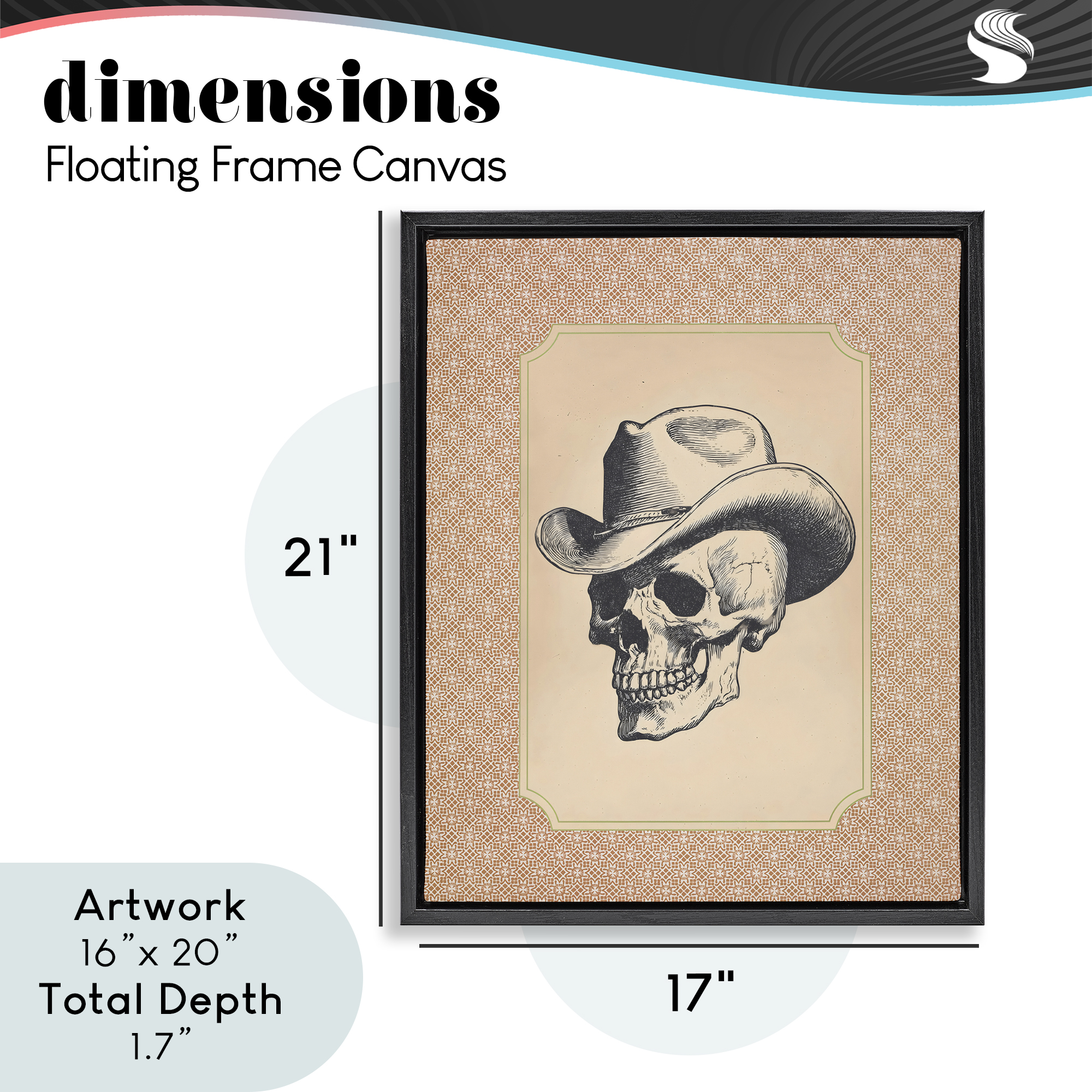 Vintage Cowboy Skull Black Framed Floater Canvas Wall Art, design by Arlington Prints