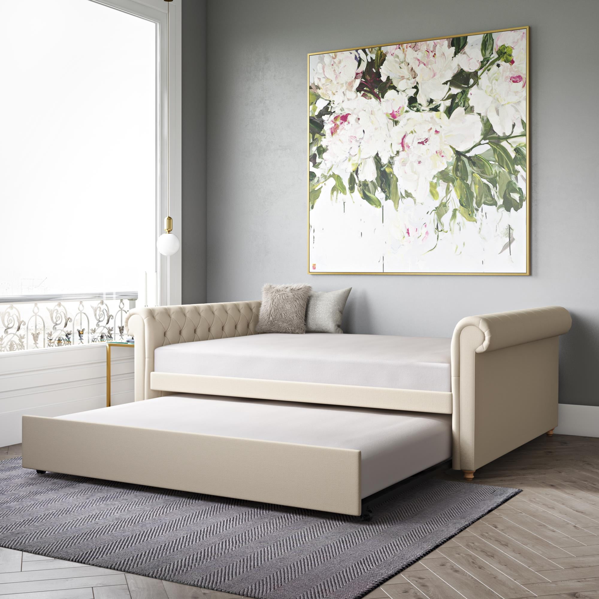 DHP Sophia Upholstered Queen Size Daybed and Full Trundle, Tan Linen