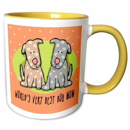 3dRose World s Best Dog Mom Cute Cartoon Puppies Pets Animals - Two Tone Yellow Mug, (Best Puppy In The World)