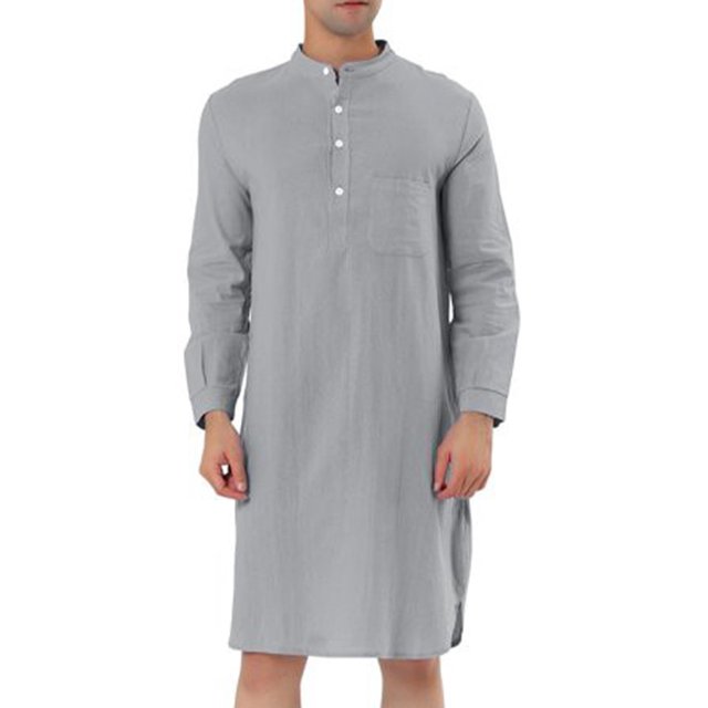 MAWCLOS Robe Homme Chemises Boutonnées Manches Longues Chemise de Soirée Poche avant Col Rond Gris TG